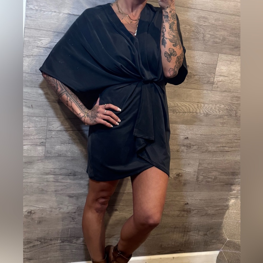 NWT Elan Charcoal Gray V-Neck Dolman Dress Made in USA